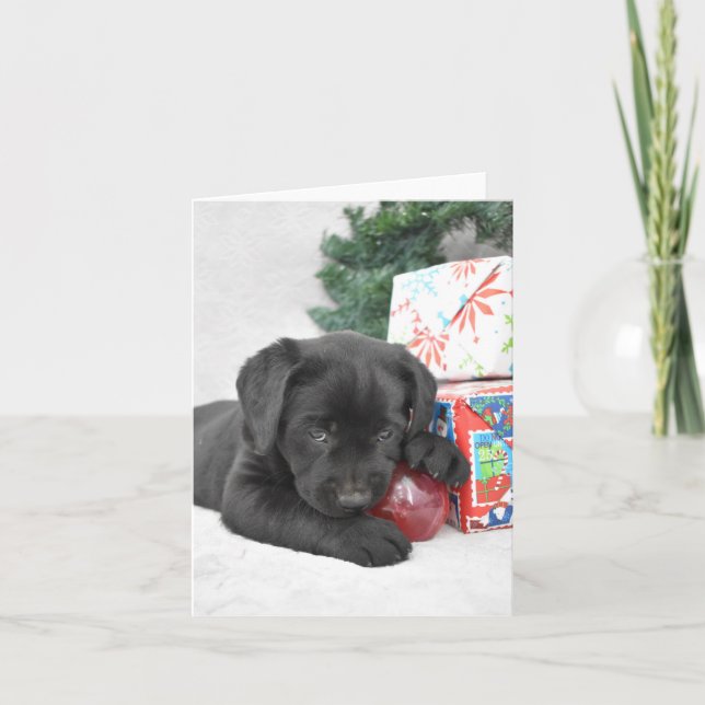 Tarjeta De Agradecimiento Popa de Labrador Negro con regalos de Navidad (Anverso)