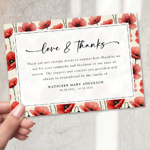 Tarjeta De Agradecimiento Poppies Floral Script Sympathy Funeral