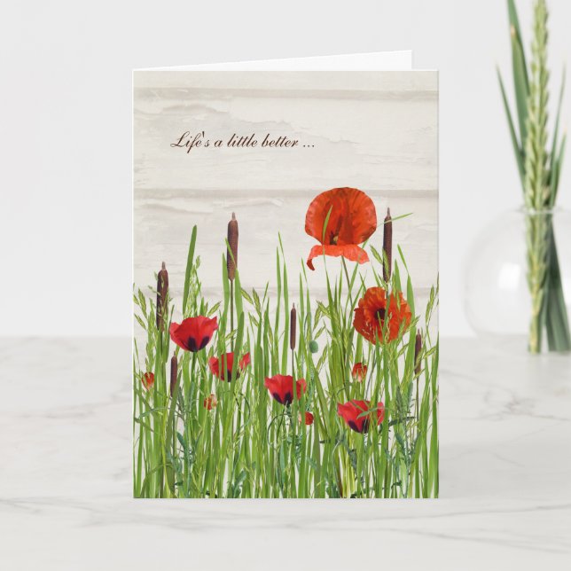Tarjeta De Agradecimiento Poppies in Grass Thank You (Anverso)