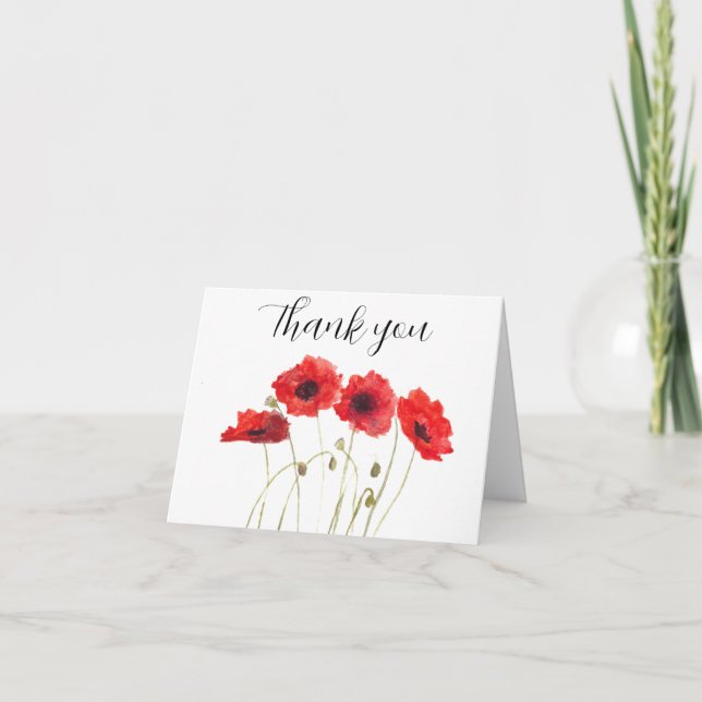 Tarjeta De Agradecimiento Poppies Red Floral Baby Shower Gracias (Anverso)