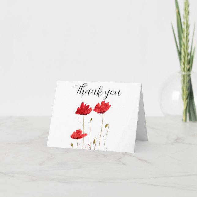 Tarjeta De Agradecimiento Poppies Red Floral Baby Shower Gracias (Anverso)