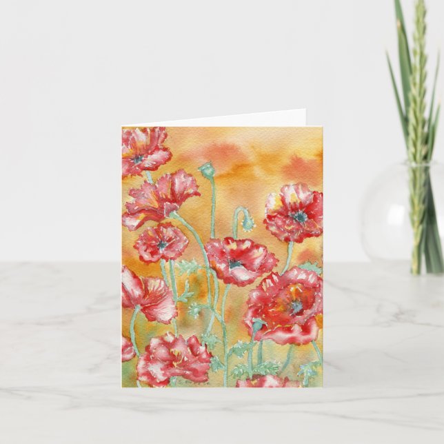 Tarjeta De Agradecimiento "Poppies rojos" Blank Notecard (Anverso)