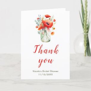 Tarjeta De Agradecimiento Poppies rojos Mason Jar Bridal Shower