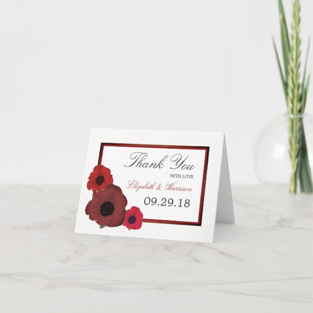 Tarjeta De Agradecimiento Poppies rojos y Boda Burlap Gracias (Anverso)