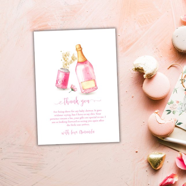 Tarjeta De Agradecimiento Poppin Rosa Champagne Chica de cerveza Baby Shower (Pink Poppin Champagne Beer Girl Baby Shower Thank You Card)
