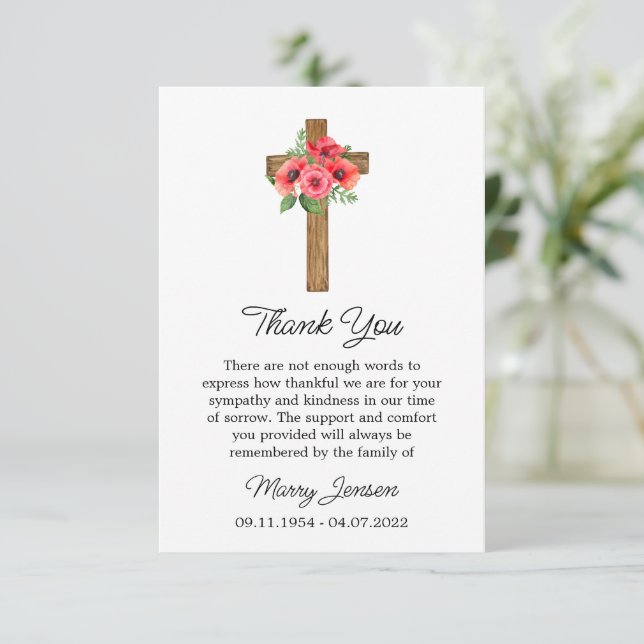 Tarjeta De Agradecimiento Poppy Cross Sympathy Thank You Card (Anverso de pie)