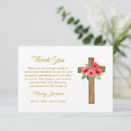 Tarjeta De Agradecimiento Poppy Cross Sympathy Thank You Card