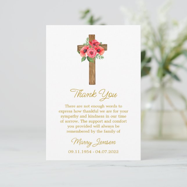 Tarjeta De Agradecimiento Poppy Cross Sympathy Thank You Card (Anverso de pie)