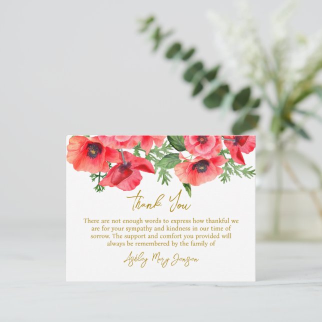 Tarjeta De Agradecimiento Poppy Funeral Thank You Card Bereavement (Anverso de pie)