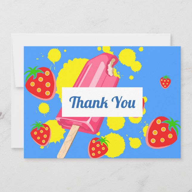 Tarjeta De Agradecimiento Popsicas rosas divertidas y fresas gracias (Anverso)