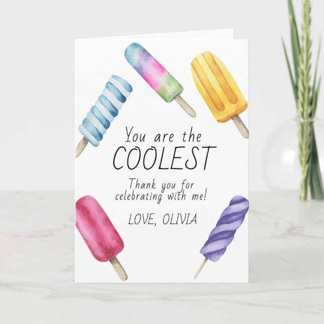 Tarjeta De Agradecimiento Popsicle de cumpleaños de verano en acuarela graci (Anverso)