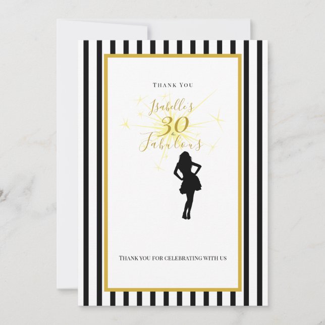 Tarjeta de agradecimiento por 30 cumpleaños negra  (Anverso)