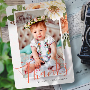 Tarjeta de agradecimiento por bautismo floral acua