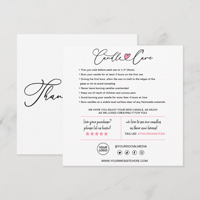 Tarjeta de agradecimiento por cuidado de velas (Anverso / Reverso)