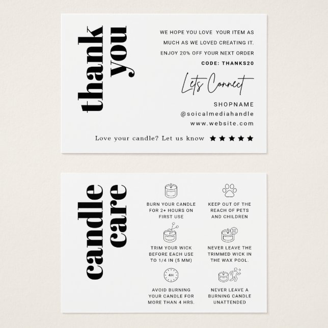 Tarjeta de agradecimiento por cuidado de velas (Anverso y reverso)