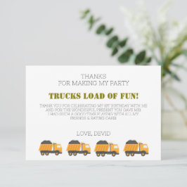 Tarjeta de agradecimiento por cumpleaños de camión