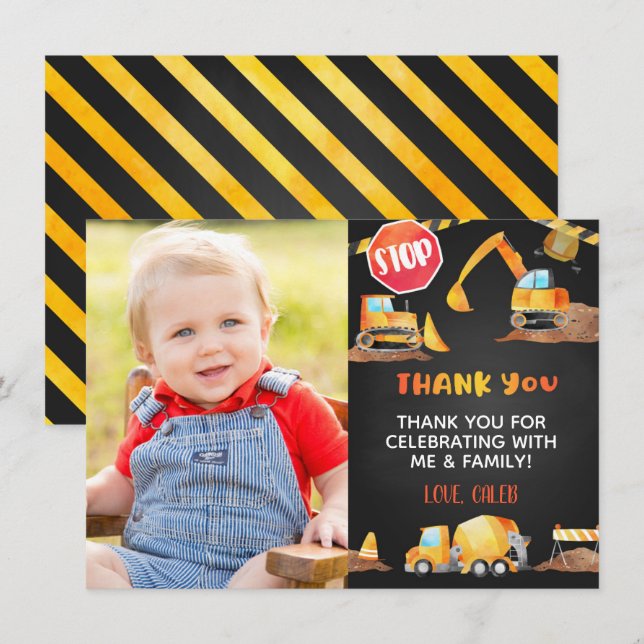 Tarjeta de agradecimiento por cumpleaños de constr (Anverso / Reverso)