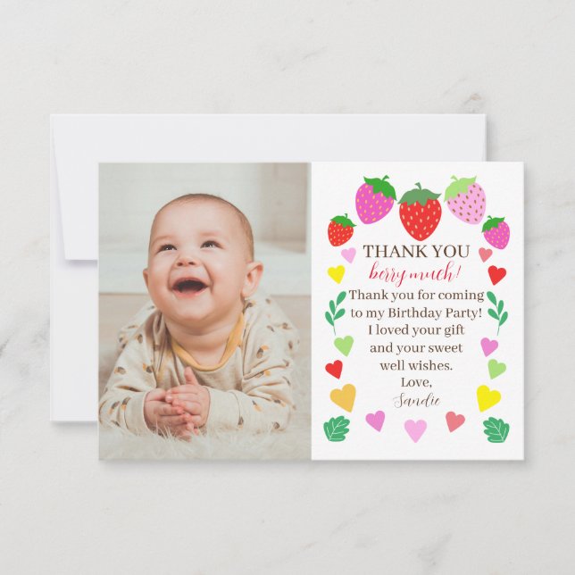 Tarjeta de agradecimiento por cumpleaños de fresa (Anverso)