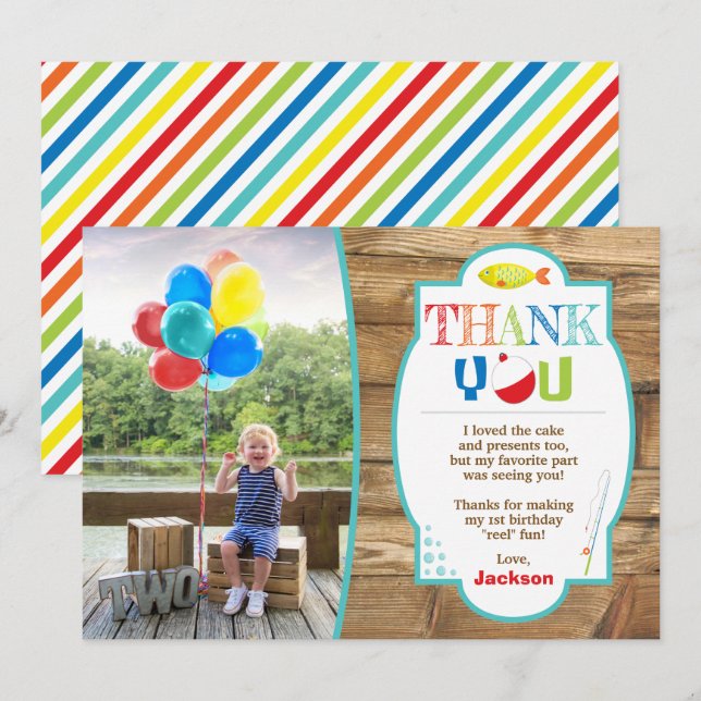 Tarjeta de agradecimiento por cumpleaños de pesca  (Anverso / Reverso)