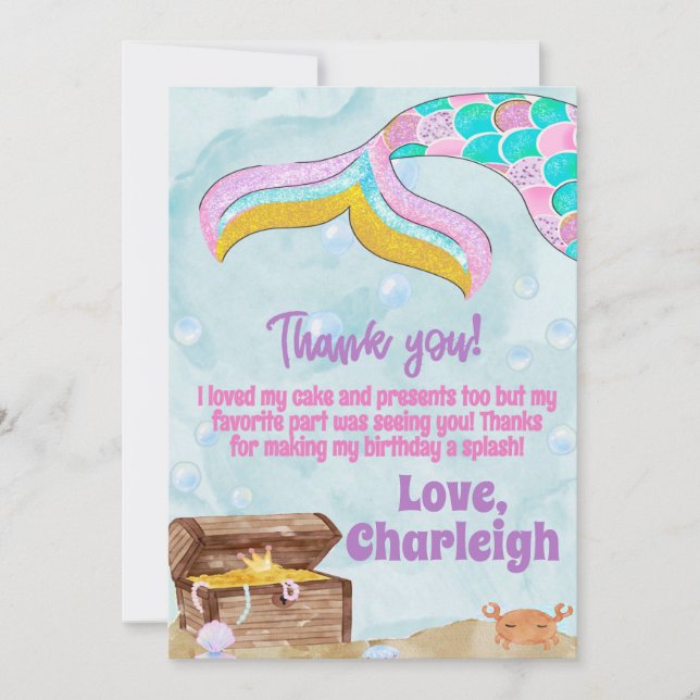 Tarjeta de agradecimiento por cumpleaños de Sirena (Anverso)