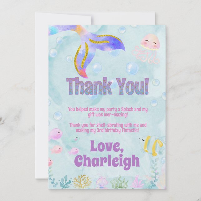 Tarjeta de agradecimiento por cumpleaños de Sirena (Anverso)