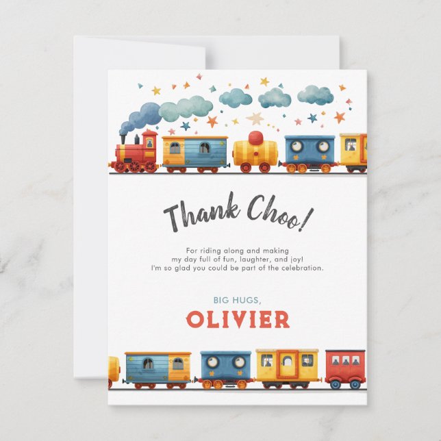Tarjeta de agradecimiento por cumpleaños de tren (Anverso)