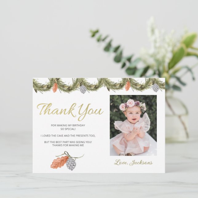 Tarjeta de agradecimiento por cumpleaños de Winter (Anverso de pie)