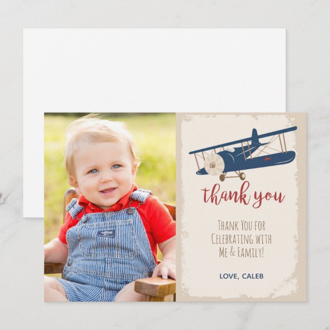 Tarjeta de agradecimiento por cumpleaños del avión (Anverso / Reverso)