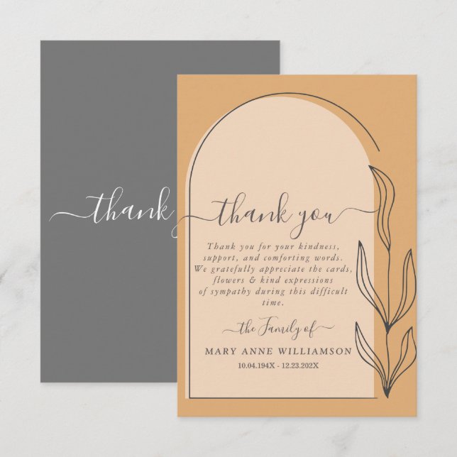 Tarjeta de agradecimiento por el funeral con guión (Anverso / Reverso)