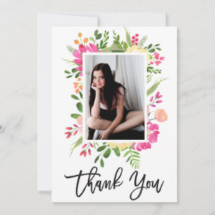 Tarjeta de agradecimiento por escritura floral ros