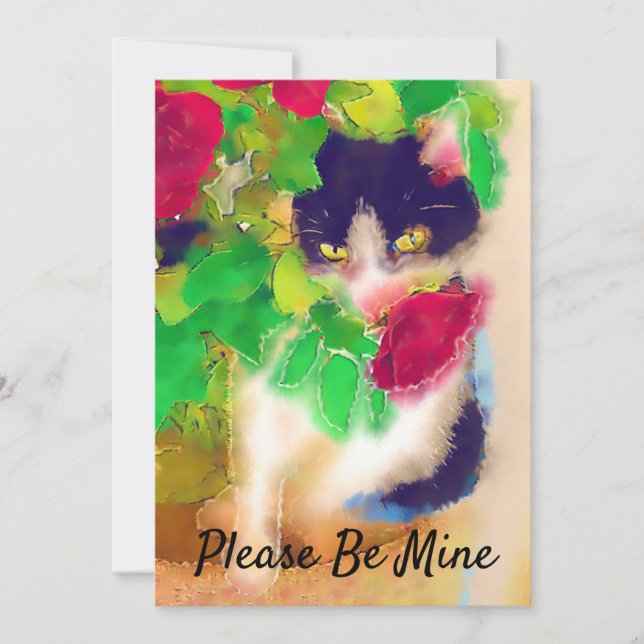 Tarjeta De Agradecimiento Por favor, sé mío, gato con Red Rose Valentine (Anverso)