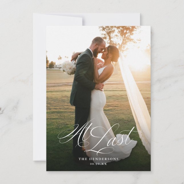 Tarjeta De Agradecimiento Por fin elegante foto Boda de guión (Anverso)