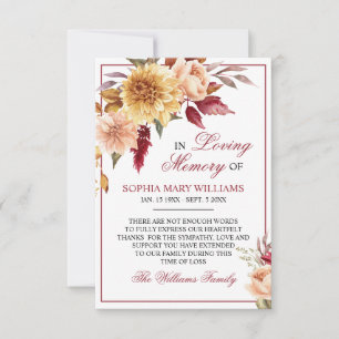 Tarjeta de agradecimiento por flores de otoño y pé