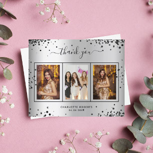 Tarjeta de agradecimiento por foto negra de plata