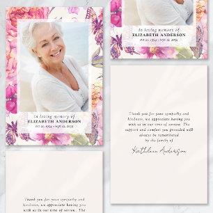 Tarjeta de agradecimiento por funeral con foto flo