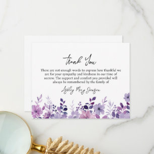 Tarjeta de agradecimiento por funeral de flor púrp