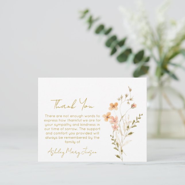 Tarjeta de agradecimiento por funeral de flores si (Anverso de pie)