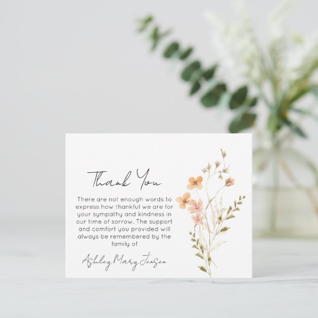 Tarjeta de agradecimiento por funeral de flores si (Anverso de pie)
