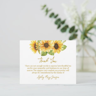 Tarjeta de agradecimiento por funeral de girasol p