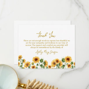 Tarjeta de agradecimiento por funeral de girasol p