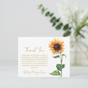 Tarjeta de agradecimiento por funeral de girasoles