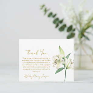 Tarjeta de agradecimiento por funeral de lirios po