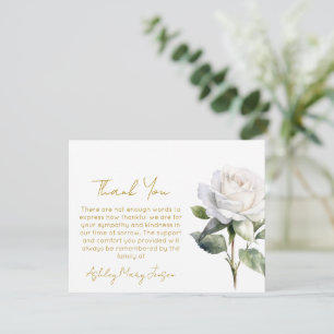 Tarjeta de agradecimiento por funeral de rosa blan