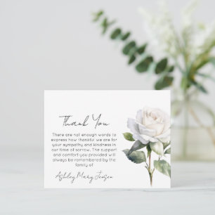 Tarjeta de agradecimiento por funeral de rosa blan