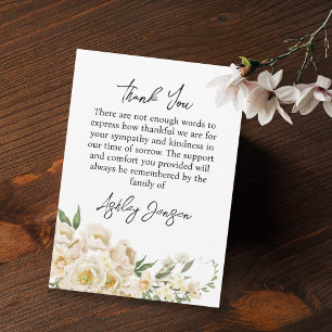 Tarjeta de agradecimiento por funeral de rosa blan