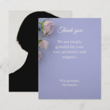 Tarjeta de agradecimiento por funeral de rosa púrp