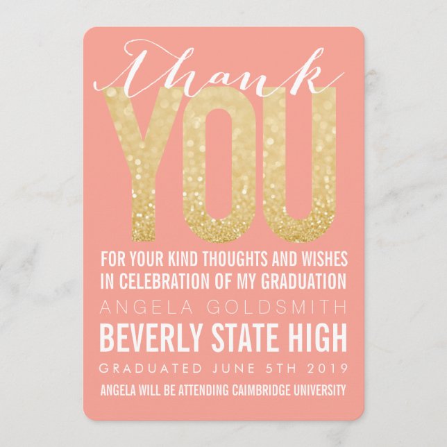 Tarjeta de agradecimiento por graduación de tipogr