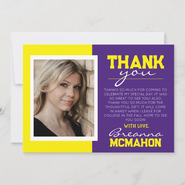 Tarjeta de agradecimiento por graduación morada y  (Anverso)