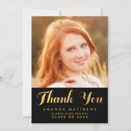 Tarjeta de agradecimiento por graduación negra de 