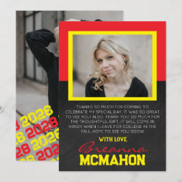 Tarjeta de agradecimiento por graduación roja y am